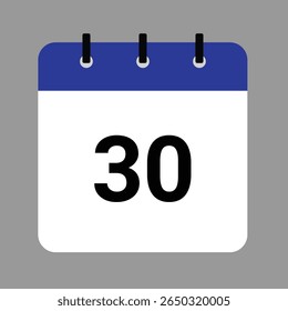Vector calendar icon illustration with day 30, date, month, and year for event and holiday planning template design