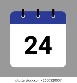 Vector calendar icon illustration with day 24, date, month, and year for event and holiday planning template design