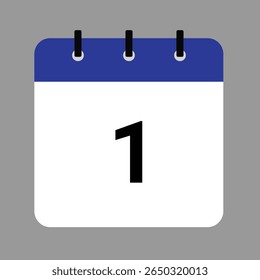 Vector calendar icon illustration with day 1, date, month, and year for event and holiday planning template design
