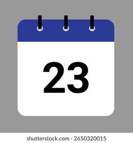 Vector calendar icon illustration with day 23, date, month, and year for event and holiday planning template design