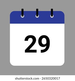 Vector calendar icon illustration with day 29, date, month, and year for event and holiday planning template design