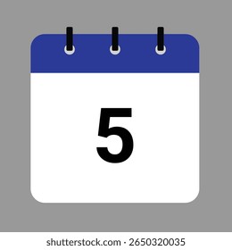 Vector calendar icon illustration with day 5, date, month, and year for event and holiday planning template design