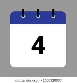 Vector calendar icon illustration with day 4, date, month, and year for event and holiday planning template design