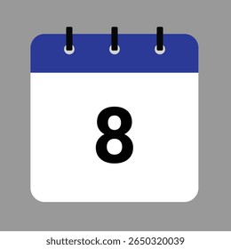 Vector calendar icon illustration with day 8, date, month, and year for event and holiday planning template design