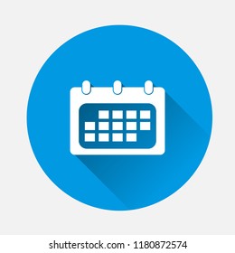 Vector Calendar icon on blue background. Flat image calendar with long shadow. Layers grouped for easy editing illustration. For your design.