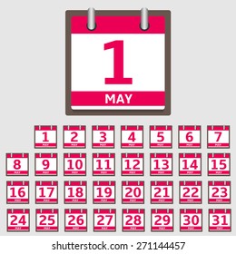 Vector Calendar Icon set, May month. Vector illustration.