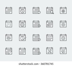 Vector Calendar Icon Set In Thin Line Style