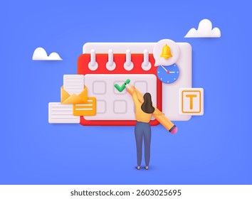 Vector Calendar icon symbol with alert bell warning. Event schedule planner design on isolated on pastel background. Day month year time concept. 3D Web Vector Illustrations.