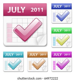 Icono de calendario vectorial para web. El plan de negocio se ejecuta correctamente. Trabajo hecho. Comprobado.