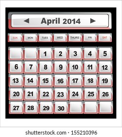 Vector calendar icons for April 2014