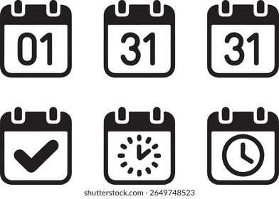 Vector calendar icons: date, deadline, checklist, time management