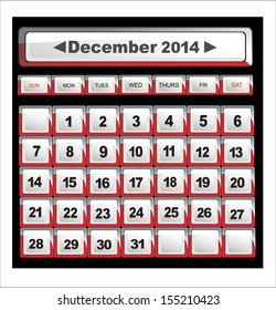 Vector calendar icons for  December 2014