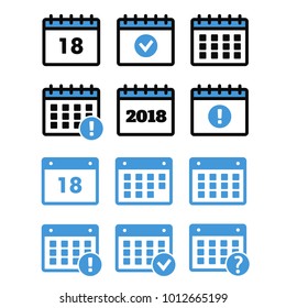 Vector Calendar Icons. Event add delete progress
