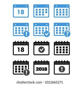 Vector Calendar Icons. Event add delete progress