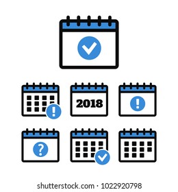 Vector Calendar Icons. Event add delete progress