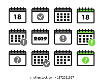 Vector calendar icons. Event add delete progress vector icons