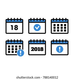Vector Calendar Icons. Event add delete progress