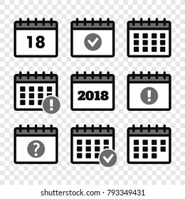 Vector Calendar Icons. Event add delete progress