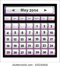 Vector calendar icons for May 2014