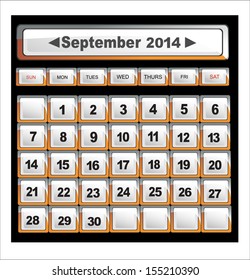Vector calendar icons for September 2014