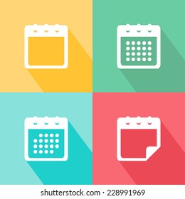 Vector calendar icons set. Flat design with long shadow
