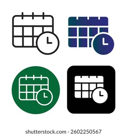 Vector Calendar Icons with Time Displaying Scheduling and Planning