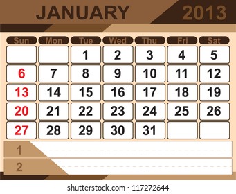 Vector calendar JANUARY 2013