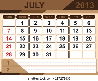 Vector calendar JULY 2013