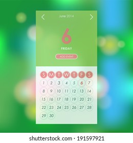  Vector calendar of June 2014. Design template element for user interface.