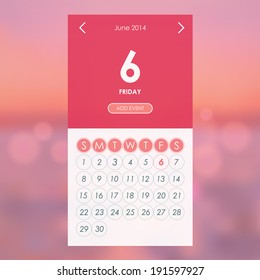  Vector calendar of June 2014. Design template element for user interface.