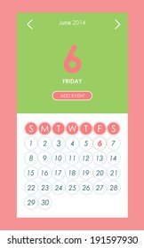  Vector calendar of June 2014. Design template element for user interface.