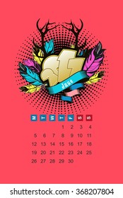 Vector calendar in June 2017 for one month voucher