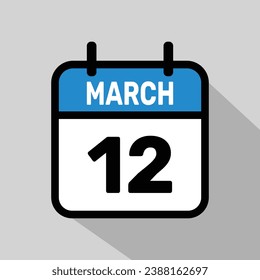 Diseño de fondo de la ilustración de Vector Calendar del 12 de marzo.