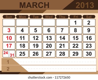 Vector calendar MARCH 2013