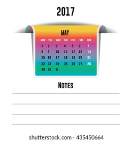 Vector calendar May 2017 with a place for notes. Weeks start on Monday