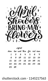 Vector calendar for month 2 0 1 9. Hand drawn lettering quotes for calendar design, Hand drawn style, vector illustration