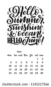 Vector calendar for month 2 0 1 9. Hand drawn lettering quotes for calendar design, Hand drawn style, vector illustration