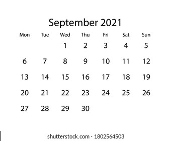 Vektorkalender für Monat September 2021 auf weißem Hintergrund