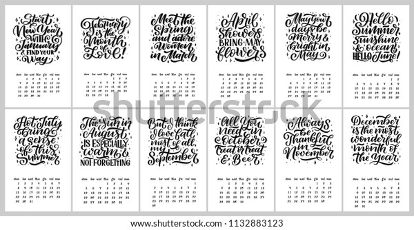 月2 0 1 9のベクター画像カレンダー カレンダーデザイン用の手書きの文字の引用符 手描きのスタイル ベクターイラスト のベクター画像素材 ロイヤリティフリー
