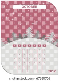 VECTOR - Diseño Natural del Calendario 2012 - ( Cielo, Estrella, Nieve, Árbol ) - Atractivo y Hermoso - Mes de Octubre