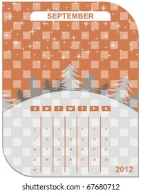 VECTOR - Diseño Natural del Calendario 2012 - ( Cielo, Estrella, Nieve, Árbol ) - Atractivo y Hermoso - Mes de Septiembre