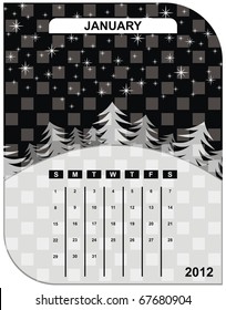 VECTOR - Calendar Natural Design 2012 - ( Sky, Star, Snow, Tree ) - Attractive & Beautiful - Month of January