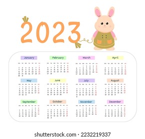 Vector Calendar new 2023 with rabbit.isolated white background