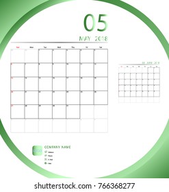 Vector calendar new year 2018