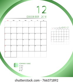 Vector calendar new year December 2018
