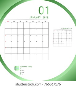 Vector calendar new year January 2018