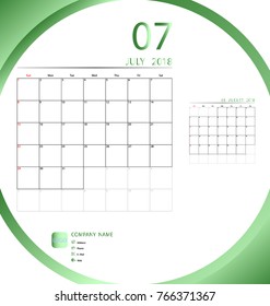 Vector calendar new year July 2018