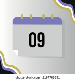 Vector Calendar with numeral 09 with non-binary flag colors