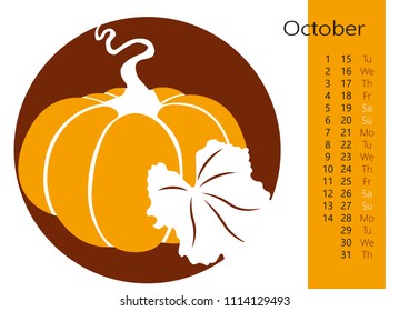 Vector calendar for October 2019