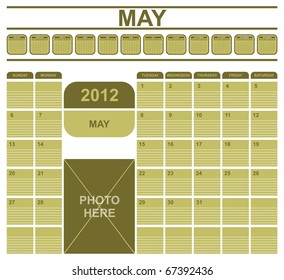 VECTOR - Calendar Office Table Design 2012 - with Space for Writing Notes - Also Space to Place a Photo - All Months Shown Above Then the Days of the month of May